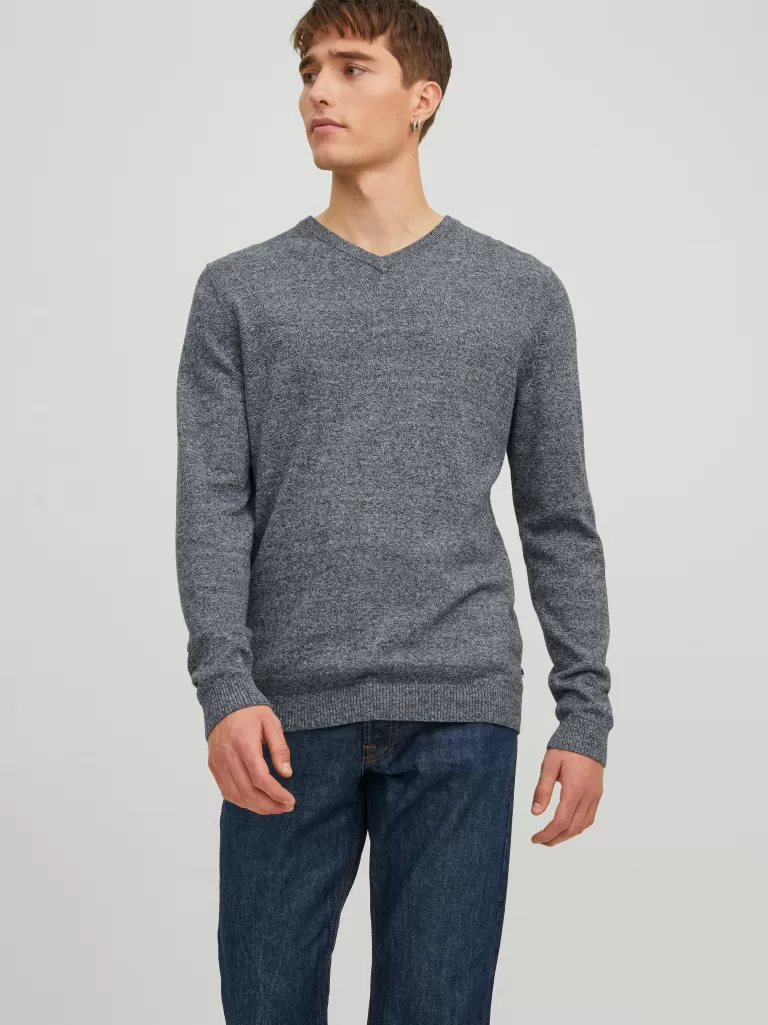 JACK & JONES Swetry^Gładki Sweter wkładany przez głowę Szary