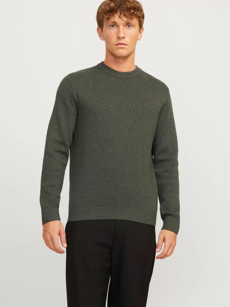 JACK & JONES Swetry^Gładki Sweter wkładany przez głowę Zielony