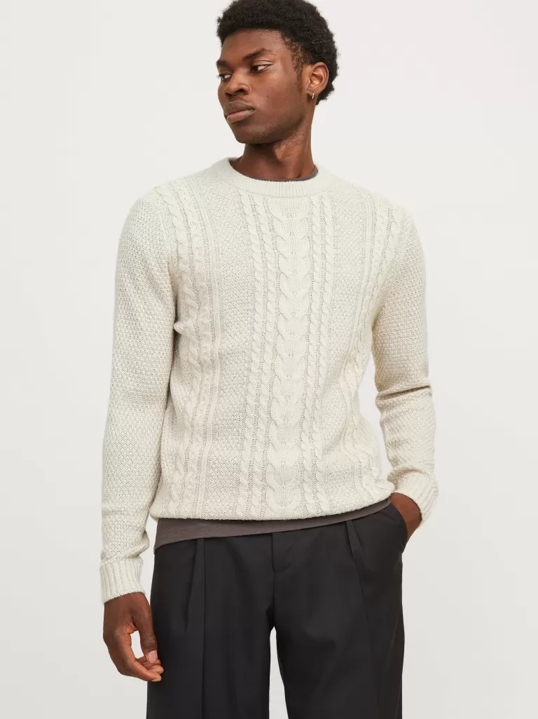 JACK & JONES Swetry^Gładki Sweter wkładany przez głowę Biały