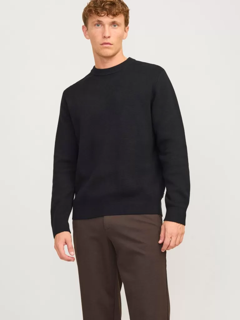 JACK & JONES Swetry^Gładki Sweter wkładany przez głowę Czarny