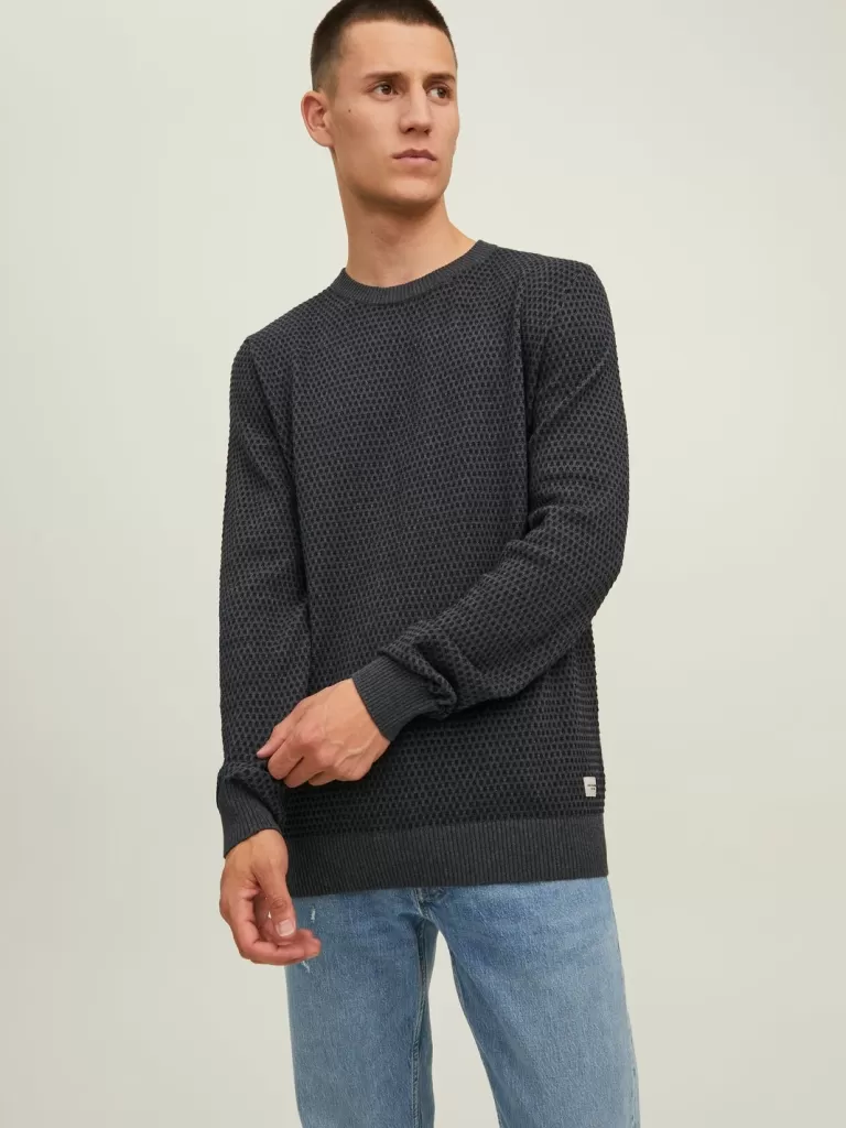 JACK & JONES Swetry^Gładki Sweter wkładany przez głowę Szary