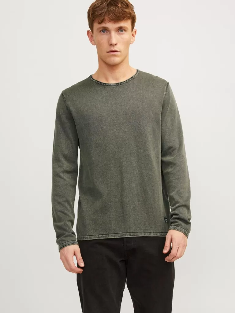 JACK & JONES Swetry^Gładki Sweter wkładany przez głowę Zielony
