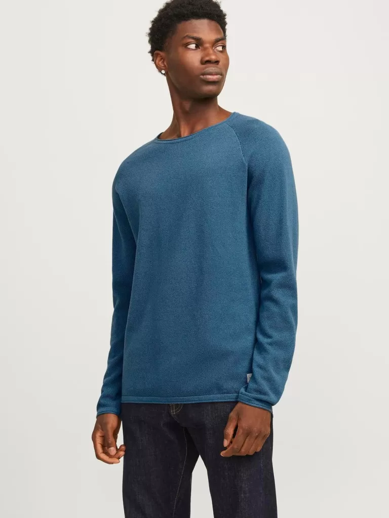 JACK & JONES Swetry^Gładki Sweter wkładany przez głowę Niebieski