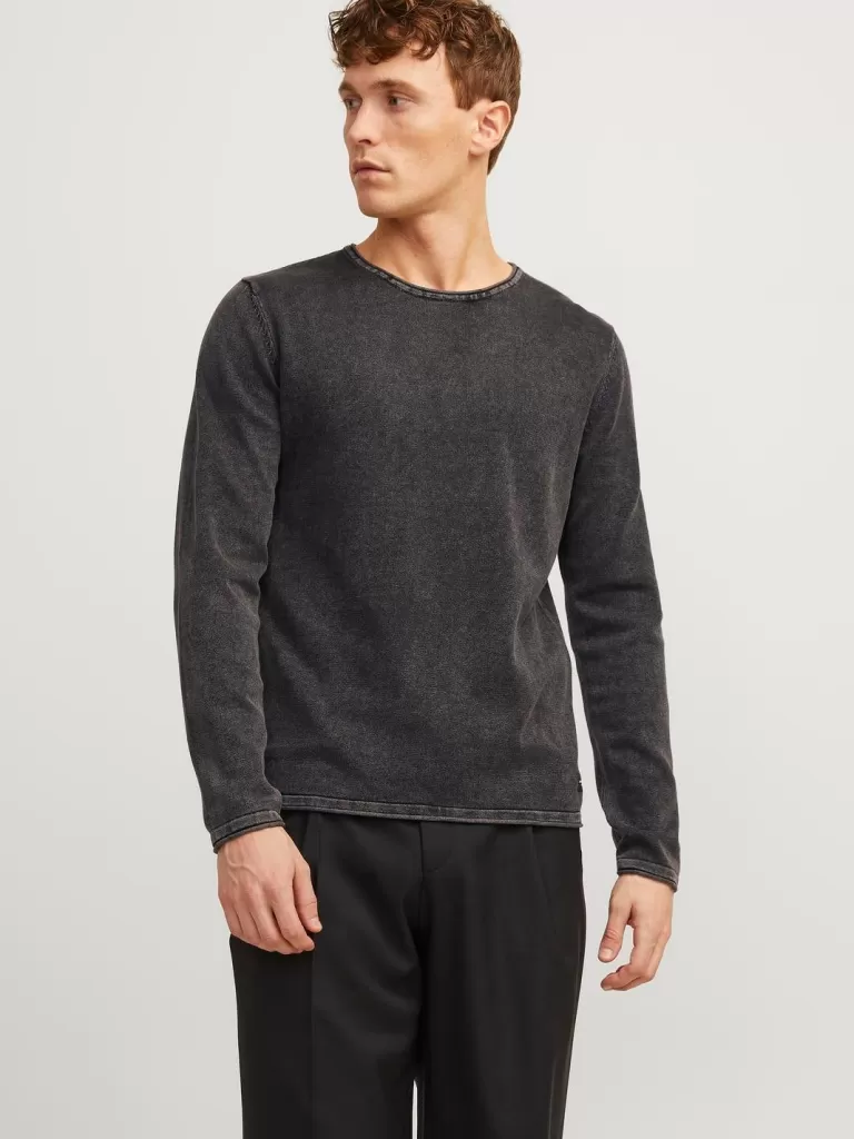 JACK & JONES Swetry^Gładki Sweter wkładany przez głowę Czarny