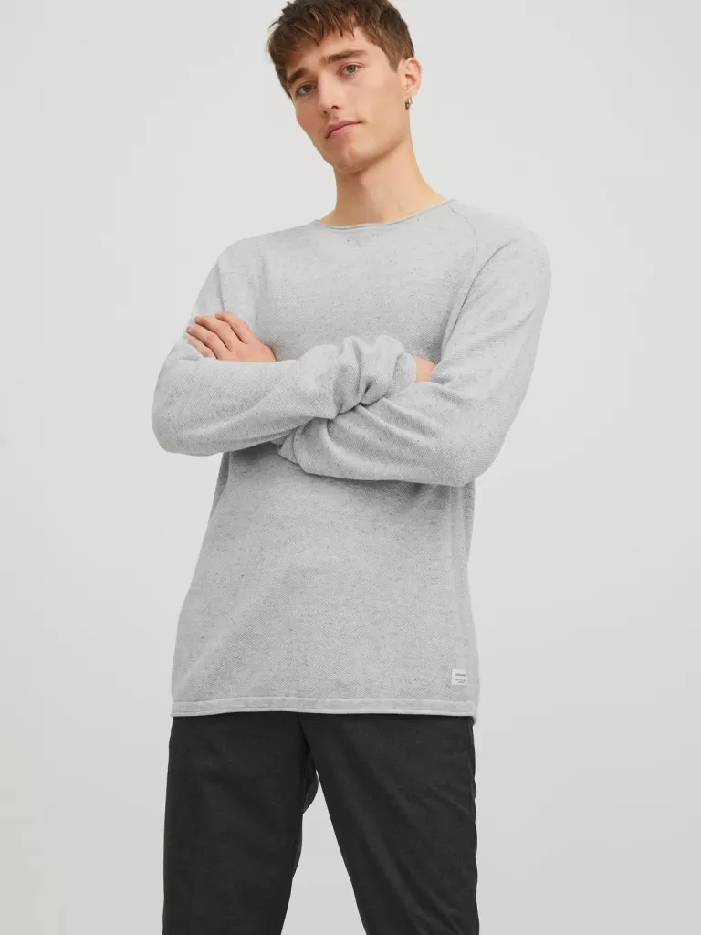 JACK & JONES Swetry^Gładki Sweter wkładany przez głowę Szary