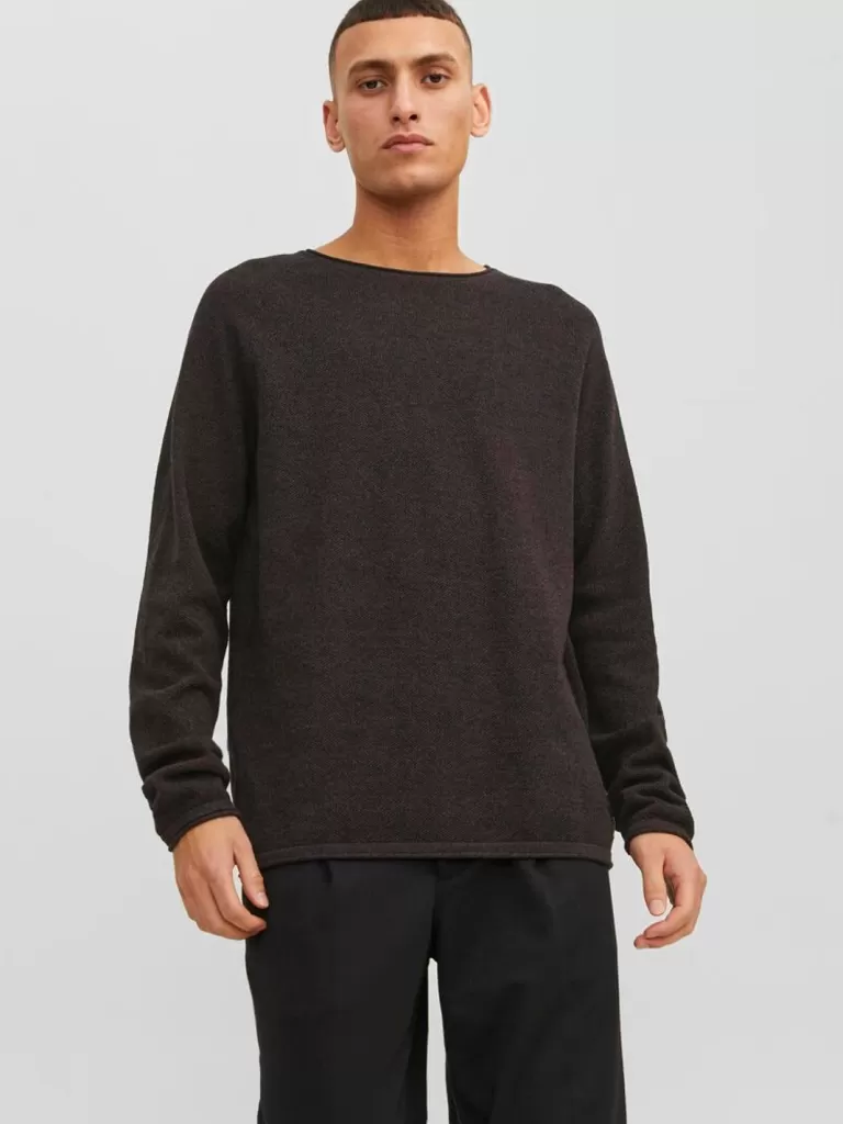 JACK & JONES Swetry^Gładki Sweter wkładany przez głowę Brązowy