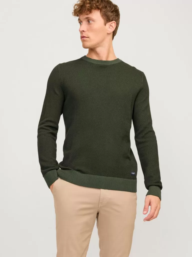 JACK & JONES Swetry^Gładki Sweter wkładany przez głowę Zielony