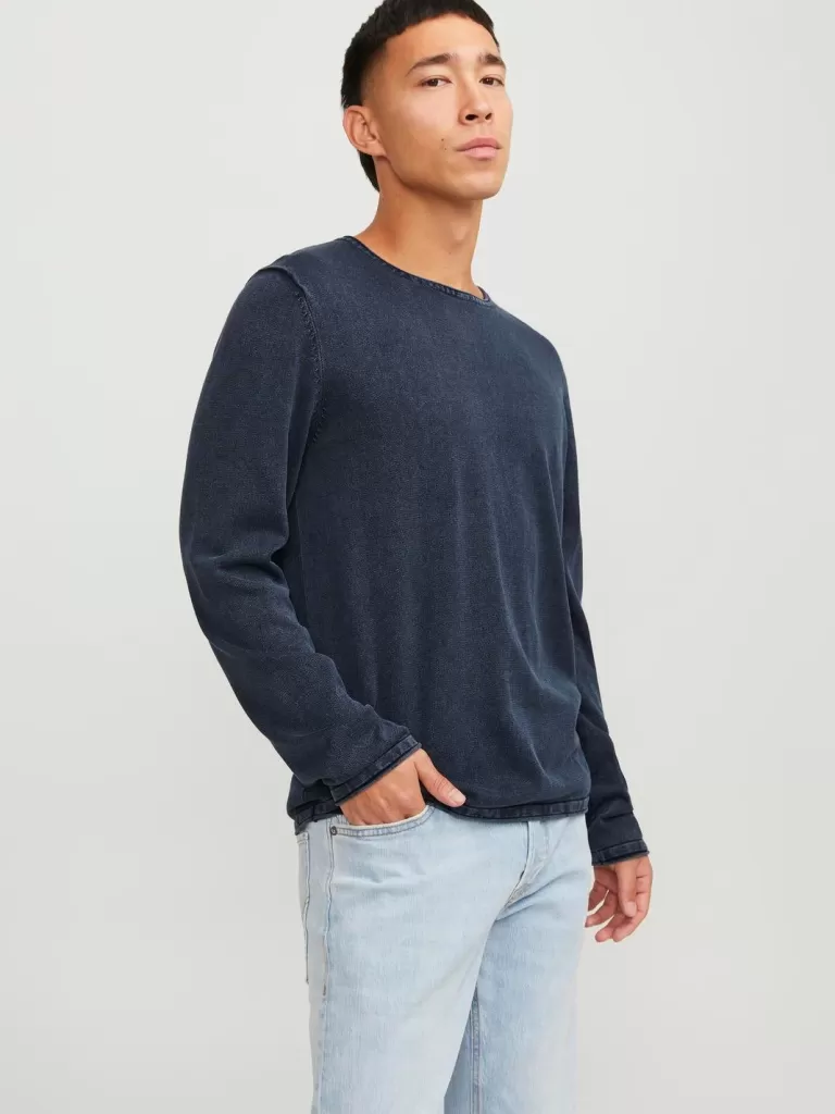 JACK & JONES Swetry^Gładki Sweter wkładany przez głowę Niebieski