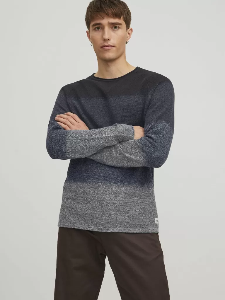 JACK & JONES Swetry^Gładki Sweter wkładany przez głowę Niebieski