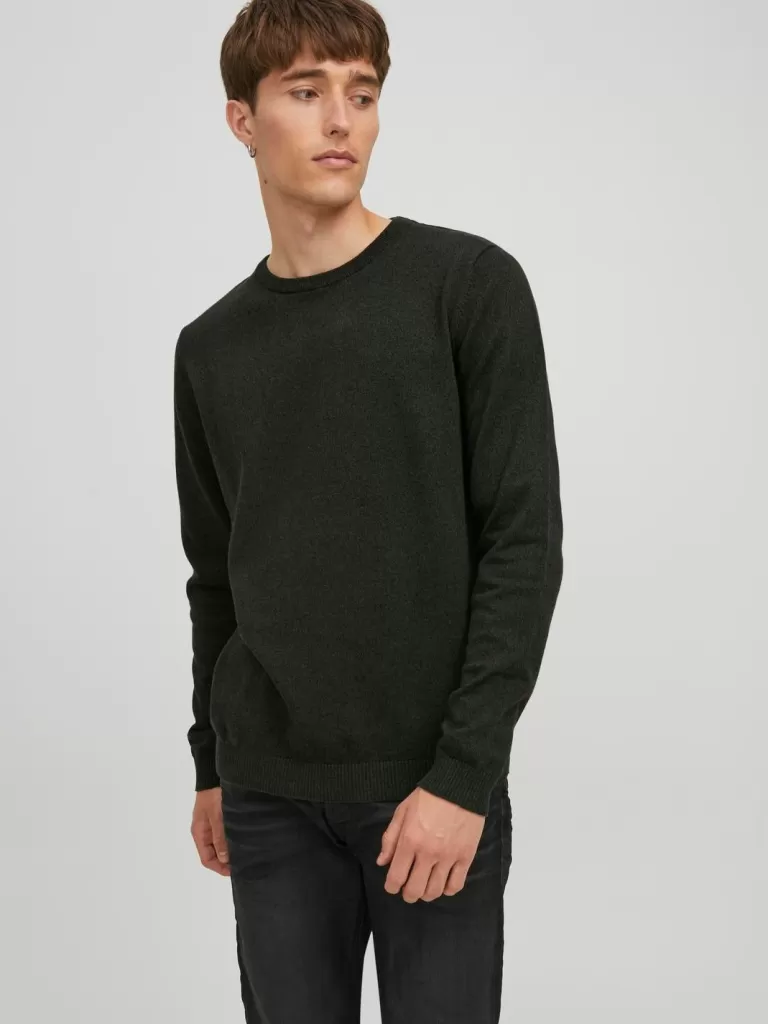 JACK & JONES Swetry^Gładki Sweter wkładany przez głowę Zielony