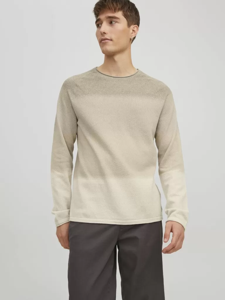 JACK & JONES Swetry^Gładki Sweter wkładany przez głowę Beżowy