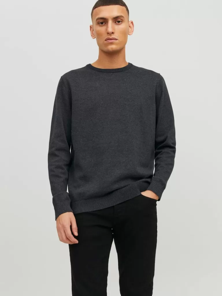 JACK & JONES Swetry^Gładki Sweter wkładany przez głowę Szary