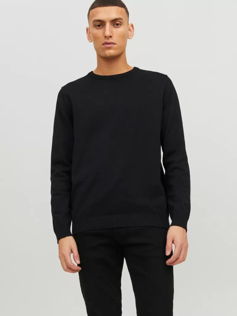 JACK & JONES Swetry^Gładki Sweter wkładany przez głowę Czarny