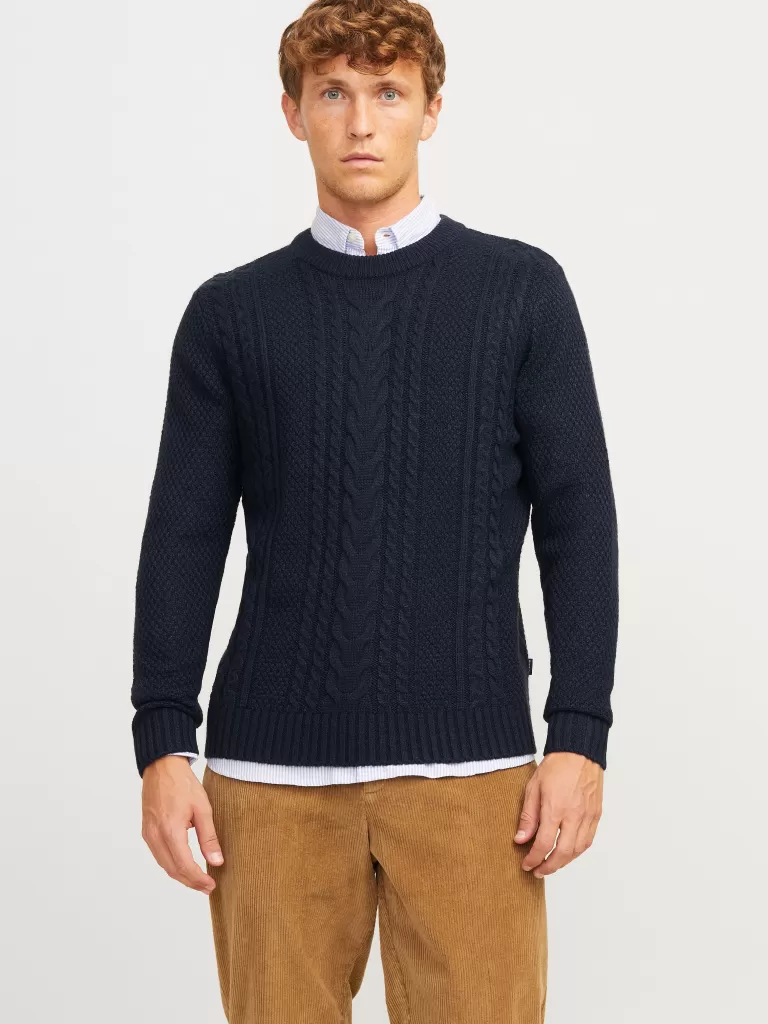 JACK & JONES Swetry^Gładki Sweter wkładany przez głowę Niebieski