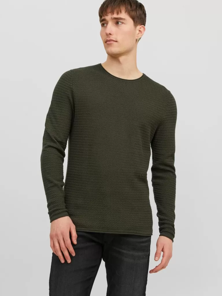 JACK & JONES Swetry^Gładki Sweter wkładany przez głowę Zielony