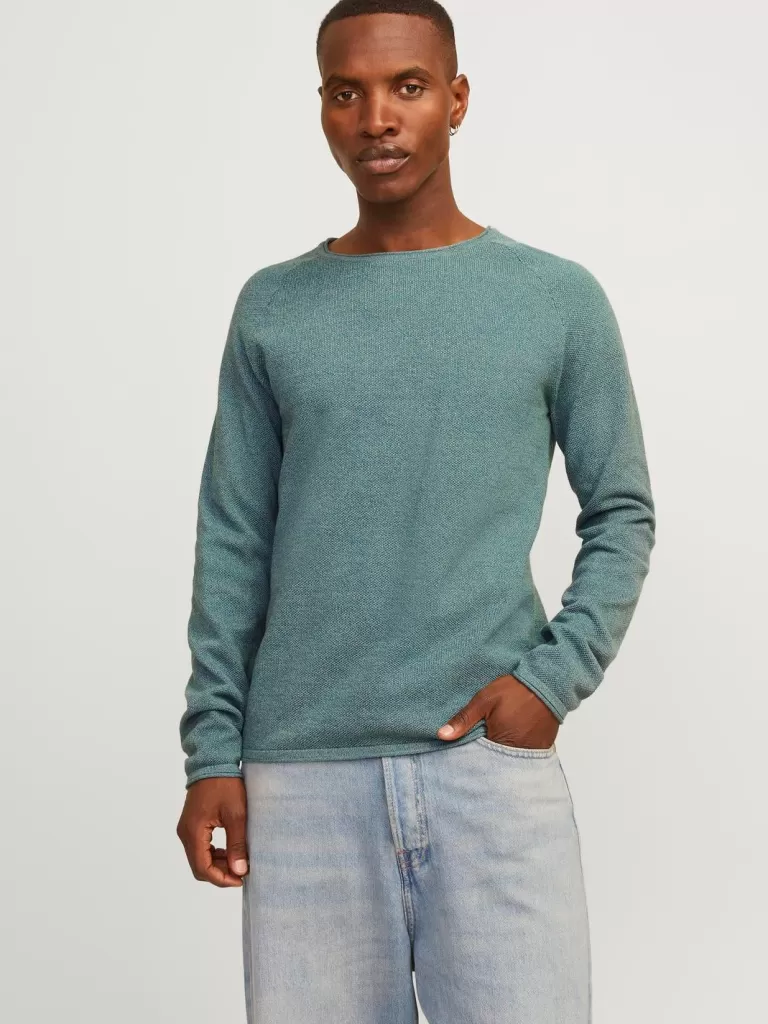 JACK & JONES Swetry^Gładki Sweter wkładany przez głowę Niebieski