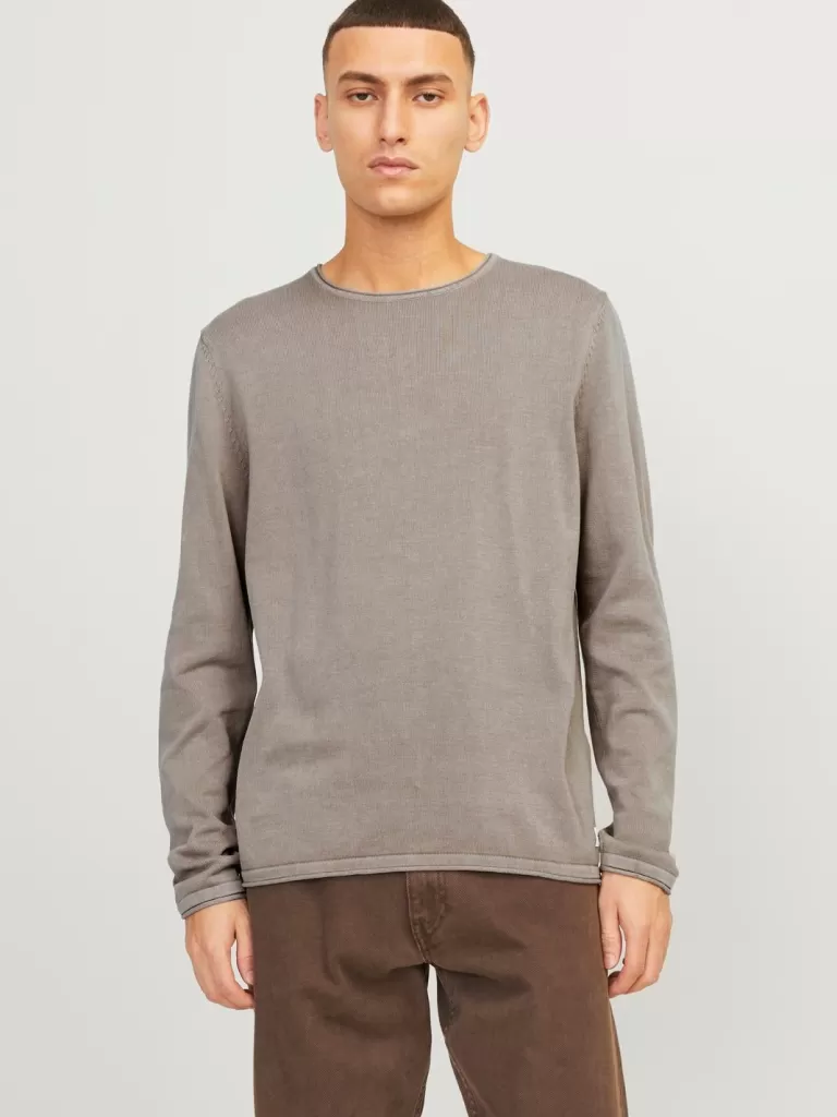 JACK & JONES Swetry^Gładki Sweter wkładany przez głowę Brązowy