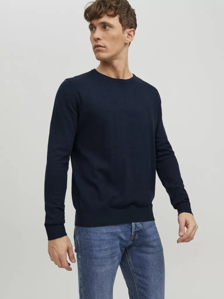 JACK & JONES Swetry^Gładki Sweter wkładany przez głowę Niebieski