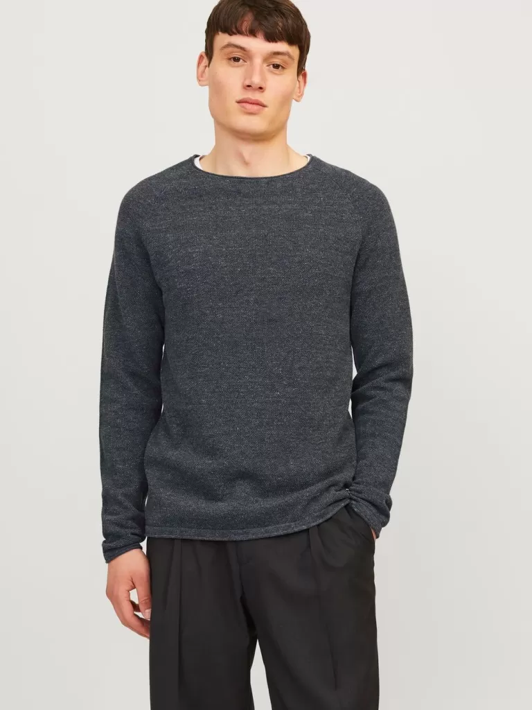 JACK & JONES Swetry^Gładki Sweter wkładany przez głowę Szary