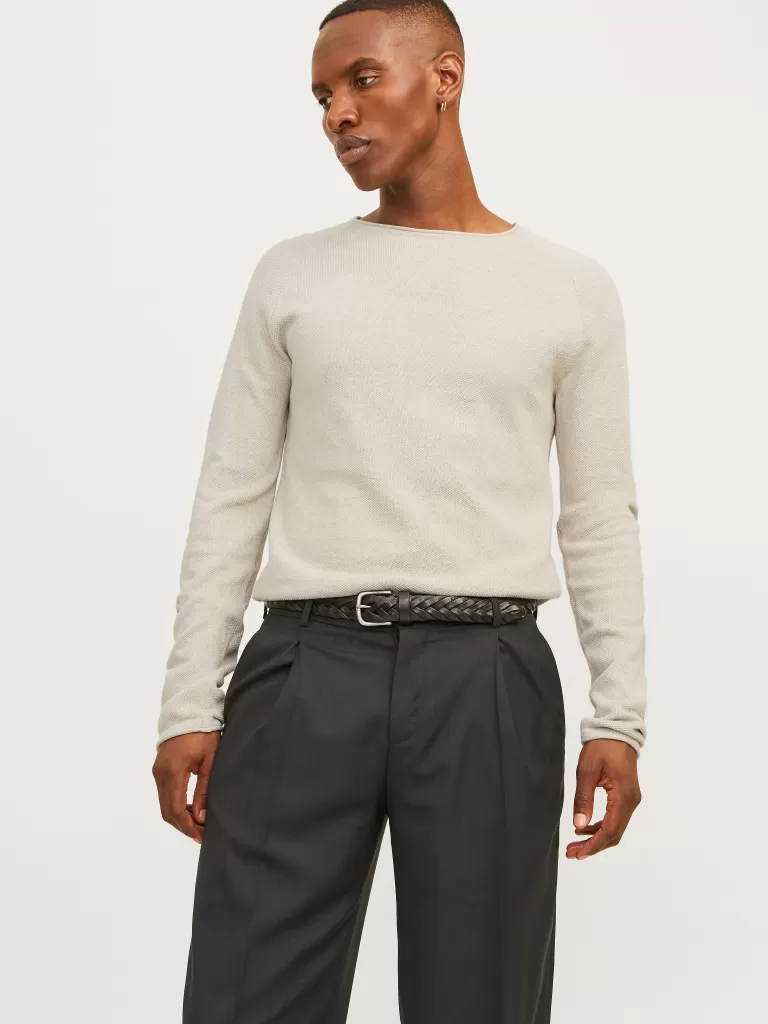 JACK & JONES Swetry^Gładki Sweter wkładany przez głowę Beżowy
