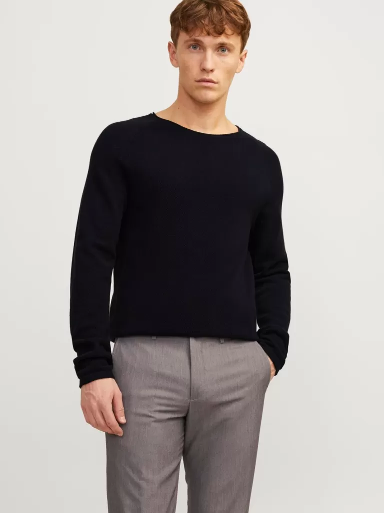 JACK & JONES Swetry^Gładki Sweter wkładany przez głowę Czarny