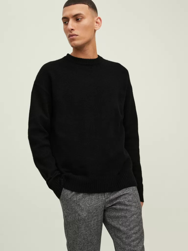 JACK & JONES Swetry^Gładki Sweter wkładany przez głowę Czarny