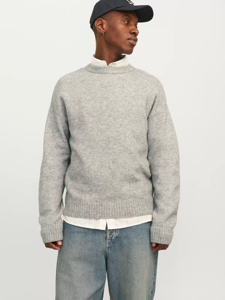 JACK & JONES Swetry^Gładki Sweter wkładany przez głowę Szary