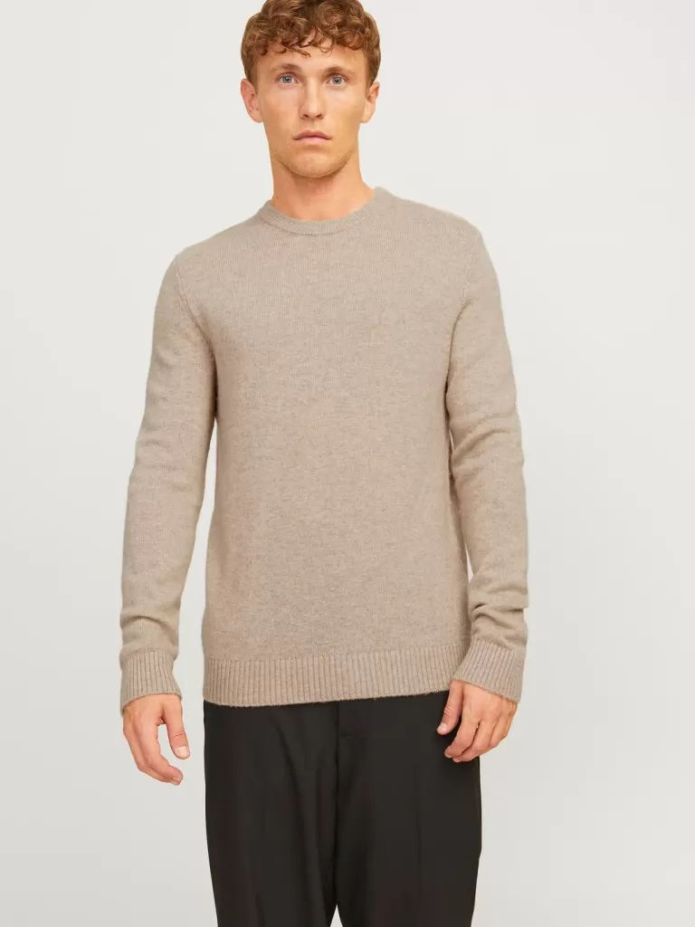 JACK & JONES Swetry^Gładki Sweter wkładany przez głowę Beżowy