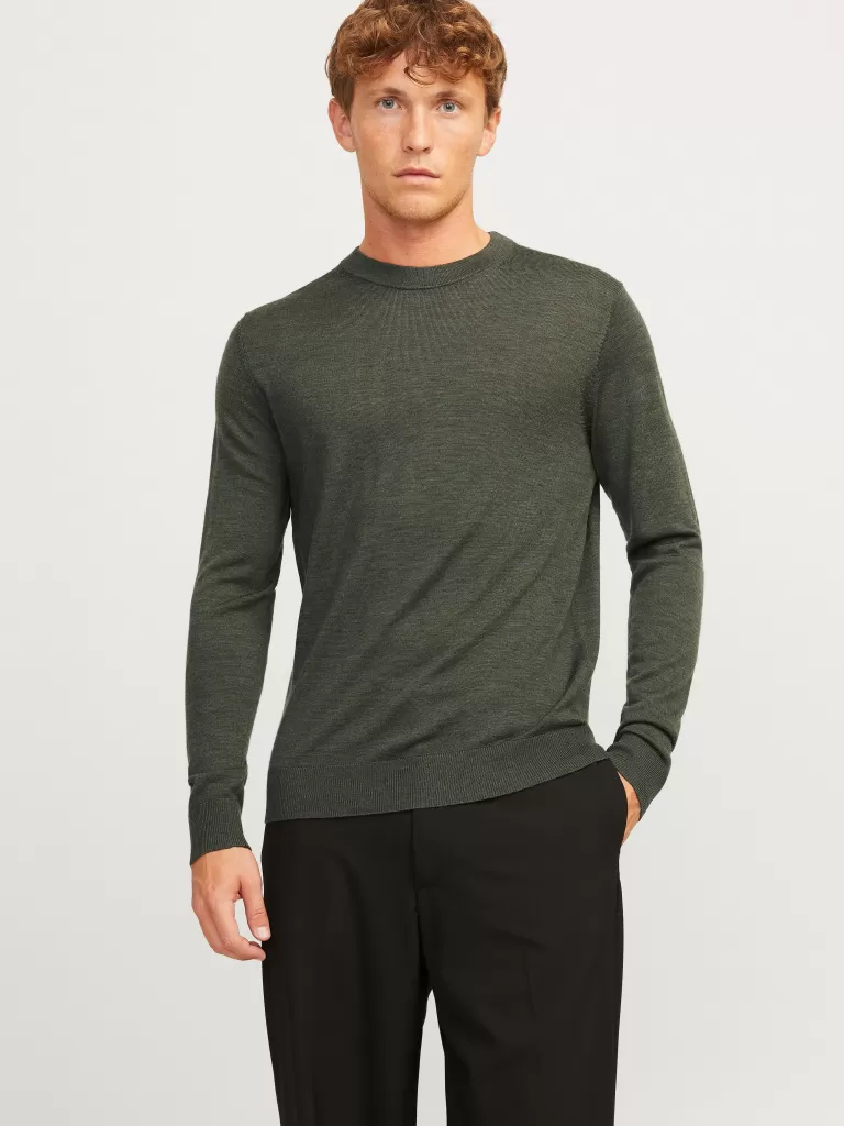JACK & JONES Swetry^Gładki Sweter wkładany przez głowę Zielony
