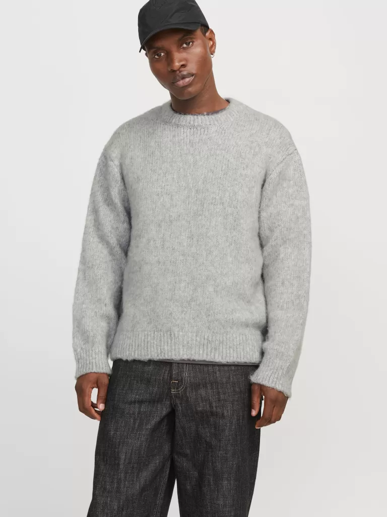 JACK & JONES Swetry^Gładki Sweter wkładany przez głowę Szary