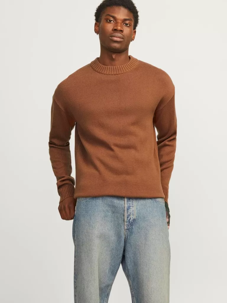 JACK & JONES Swetry^Gładki Sweter wkładany przez głowę Pomarańczowy