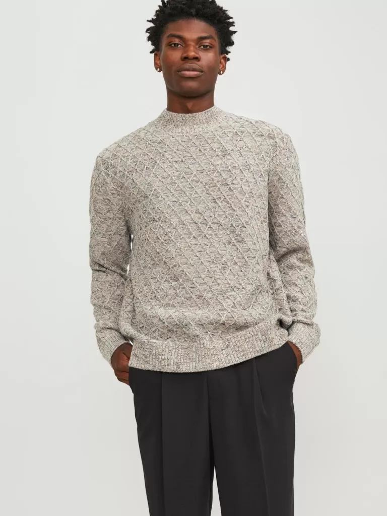 JACK & JONES Swetry^Gładki Sweter wkładany przez głowę Szary