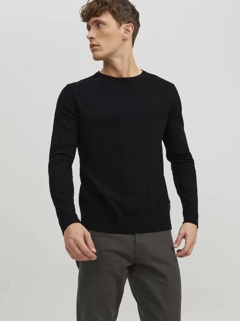 JACK & JONES Swetry^Gładki Sweter wkładany przez głowę Czarny
