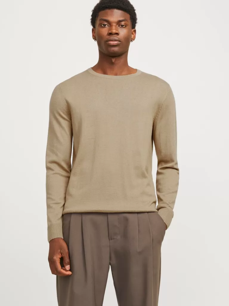 JACK & JONES Swetry^Gładki Sweter wkładany przez głowę Beżowy