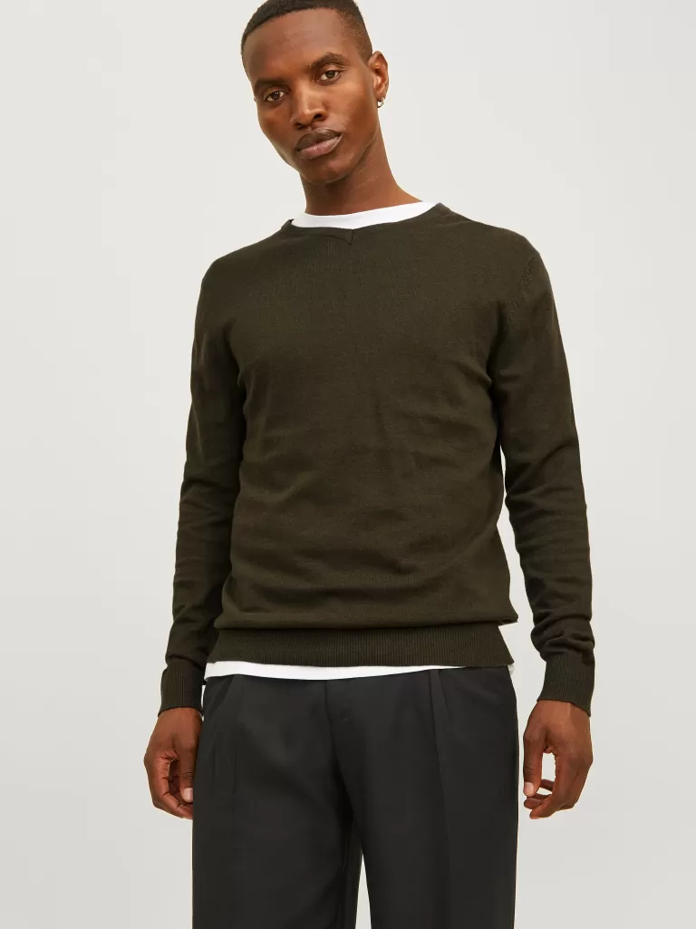JACK & JONES Swetry^Gładki Sweter wkładany przez głowę Zielony