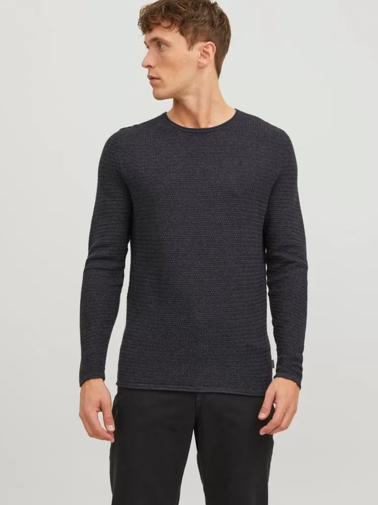 JACK & JONES Swetry^Gładki Sweter wkładany przez głowę Szary