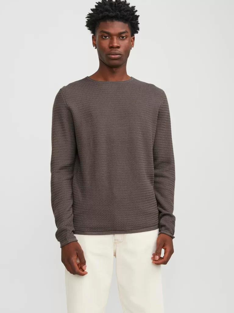 JACK & JONES Swetry^Gładki Sweter wkładany przez głowę Brązowy
