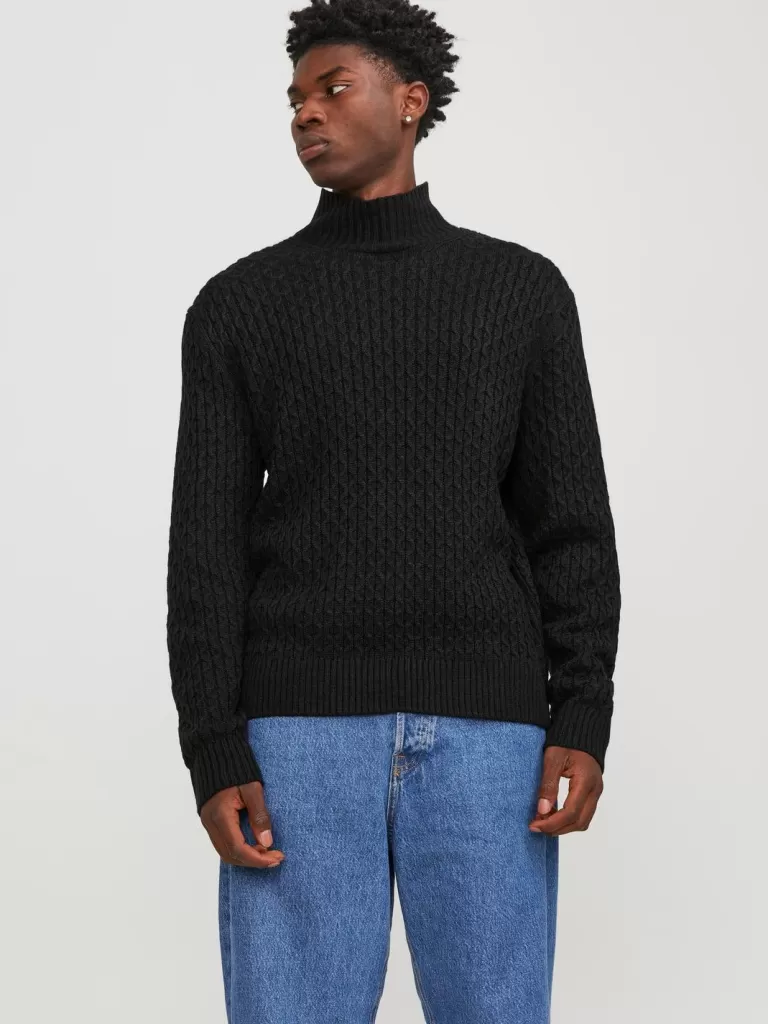 JACK & JONES Swetry^Gładki Sweter wkładany przez głowę Czarny