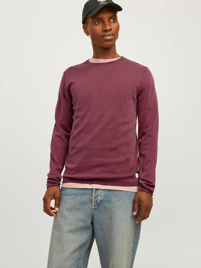 JACK & JONES Swetry^Gładki Sweter wkładany przez głowę Czerwony