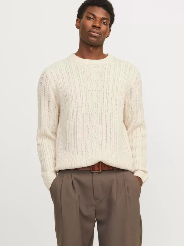 JACK & JONES Swetry^Gładki Sweter wkładany przez głowę Biały
