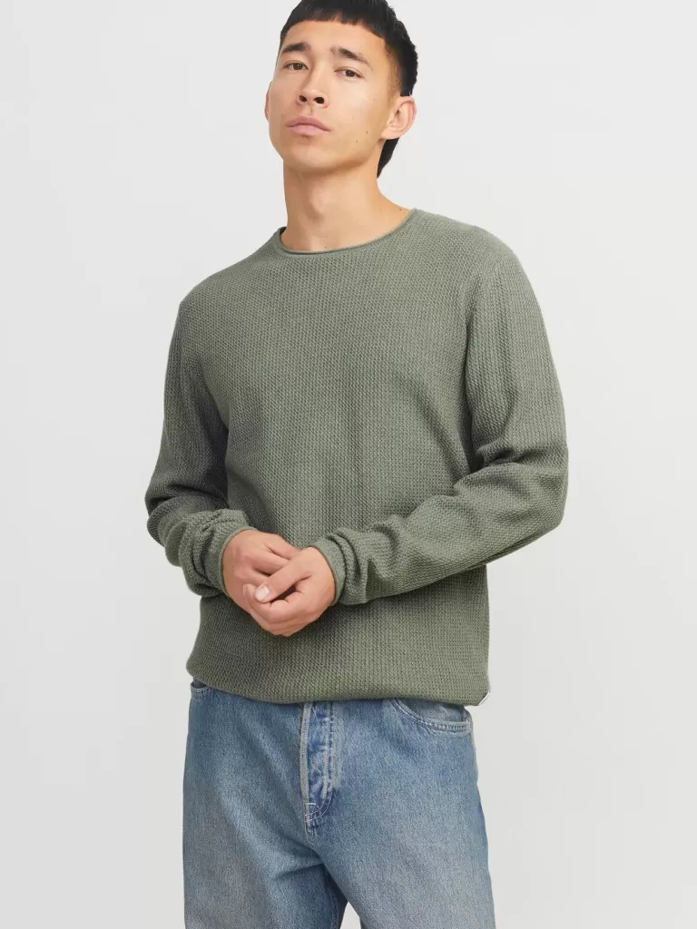 JACK & JONES Swetry^Gładki Sweter wkładany przez głowę Zielony