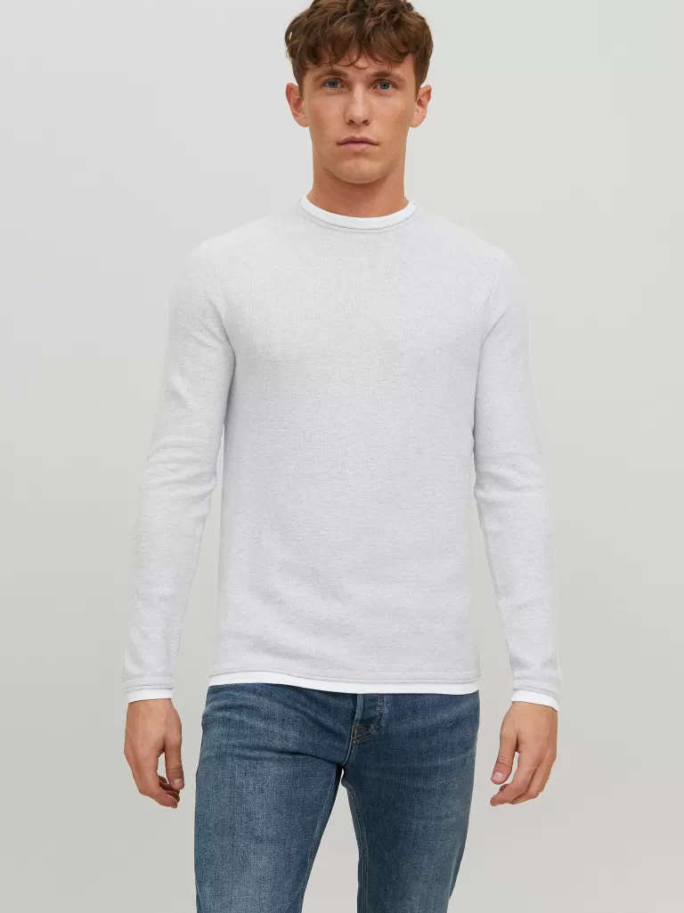 JACK & JONES Swetry^Gładki Sweter wkładany przez głowę Biały