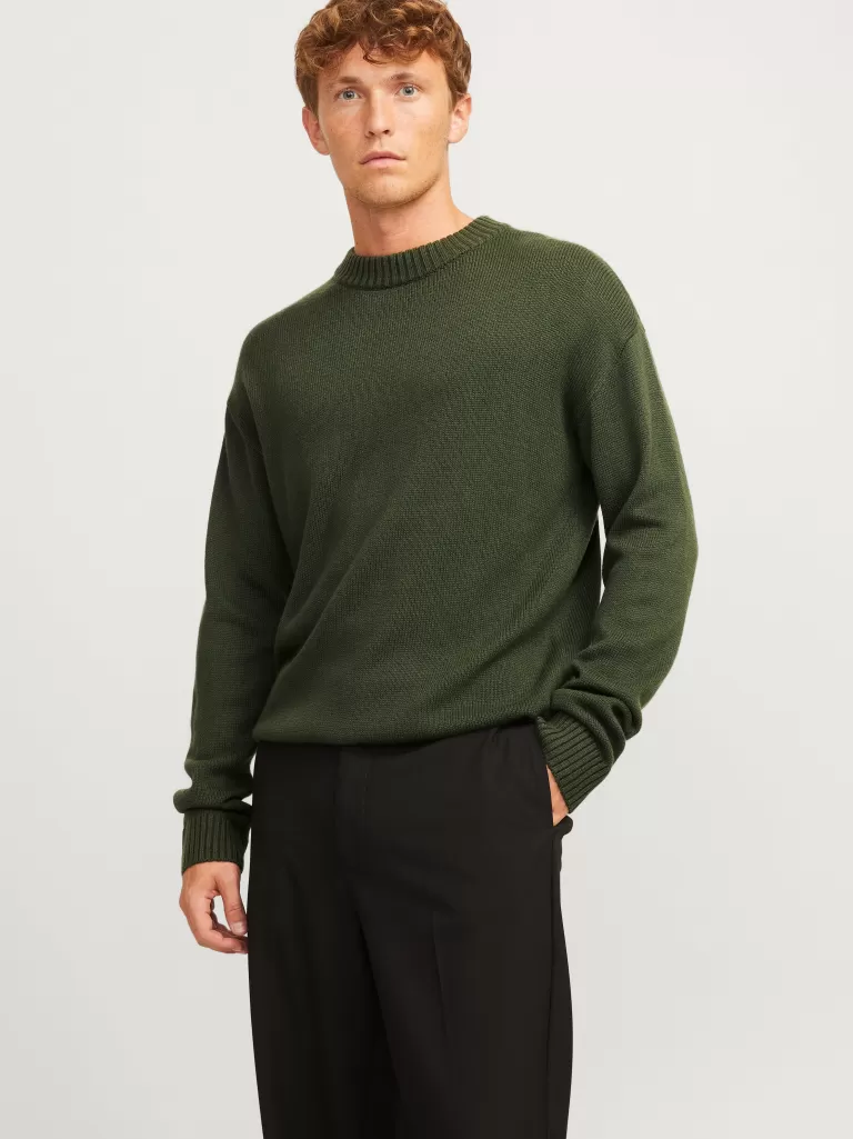 JACK & JONES Swetry^Gładki Sweter wkładany przez głowę Zielony
