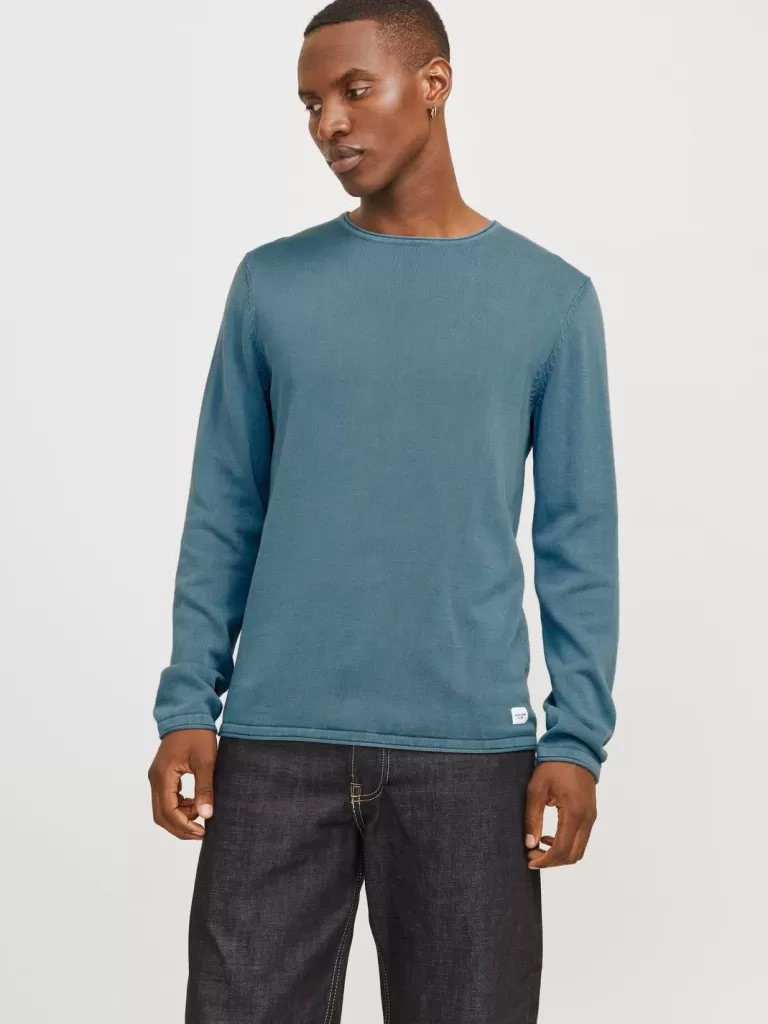 JACK & JONES Swetry^Gładki Sweter wkładany przez głowę Niebieski