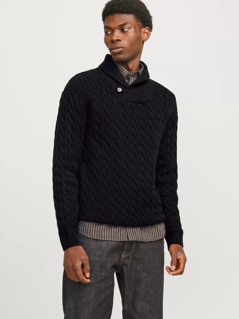 JACK & JONES Swetry^Gładki Sweter wkładany przez głowę Czarny