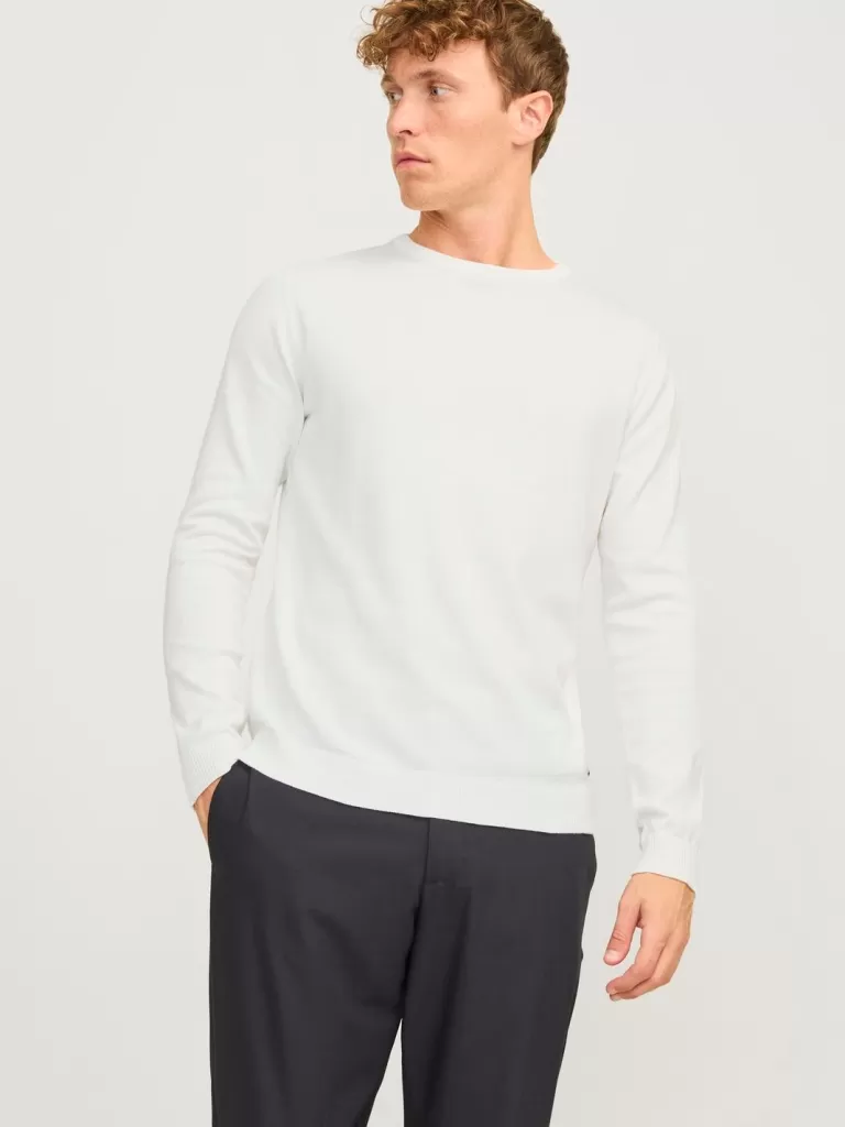 JACK & JONES Swetry^Gładki Sweter wkładany przez głowę Biały