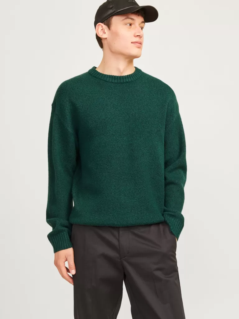 JACK & JONES Swetry^Gładki Sweter wkładany przez głowę Zielony