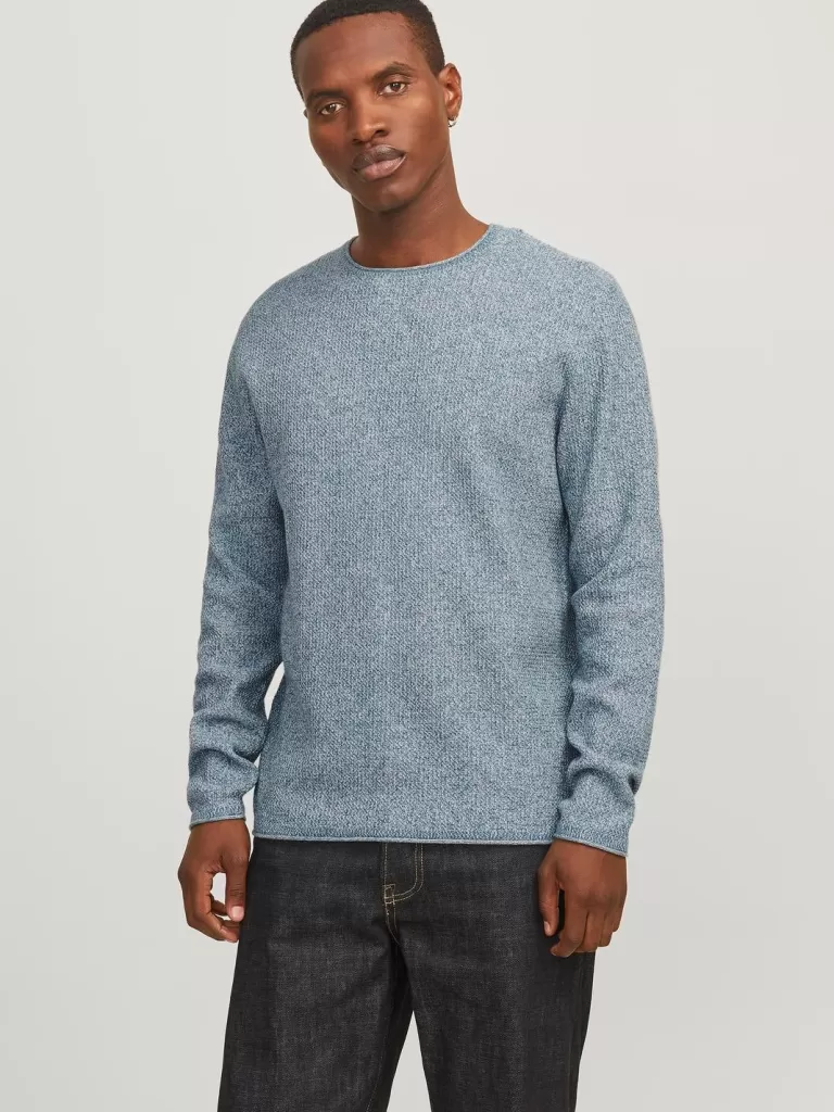 JACK & JONES Swetry^Gładki Sweter wkładany przez głowę Niebieski