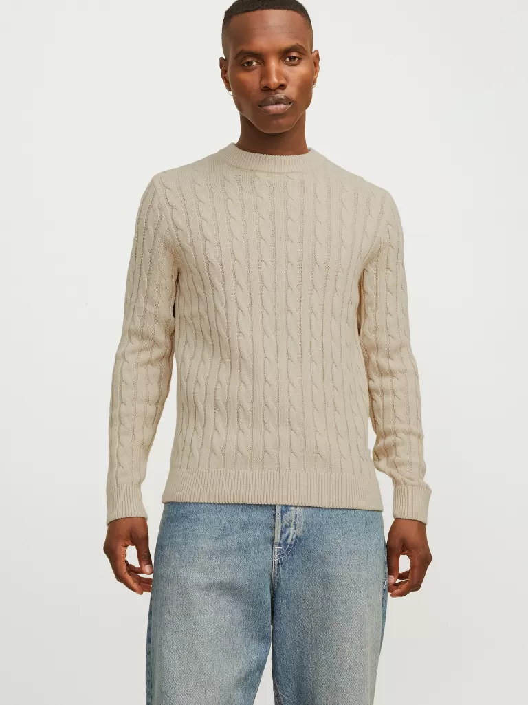 JACK & JONES Swetry^Gładki Sweter wkładany przez głowę Beżowy