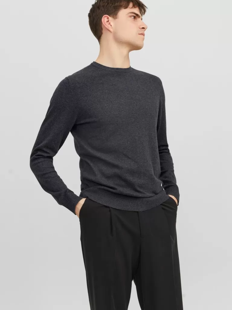 JACK & JONES Swetry^Gładki Sweter wkładany przez głowę Szary